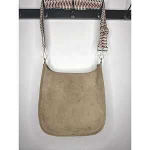 Boho Ah-Dorned Messenger Bag Vegan Suede Tan Camel Crossbody Guitar Strap Large